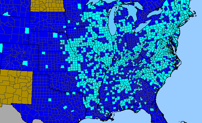 The range of Hemerocallis fulva